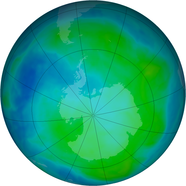 Antarctic ozone map for 01 February 2014